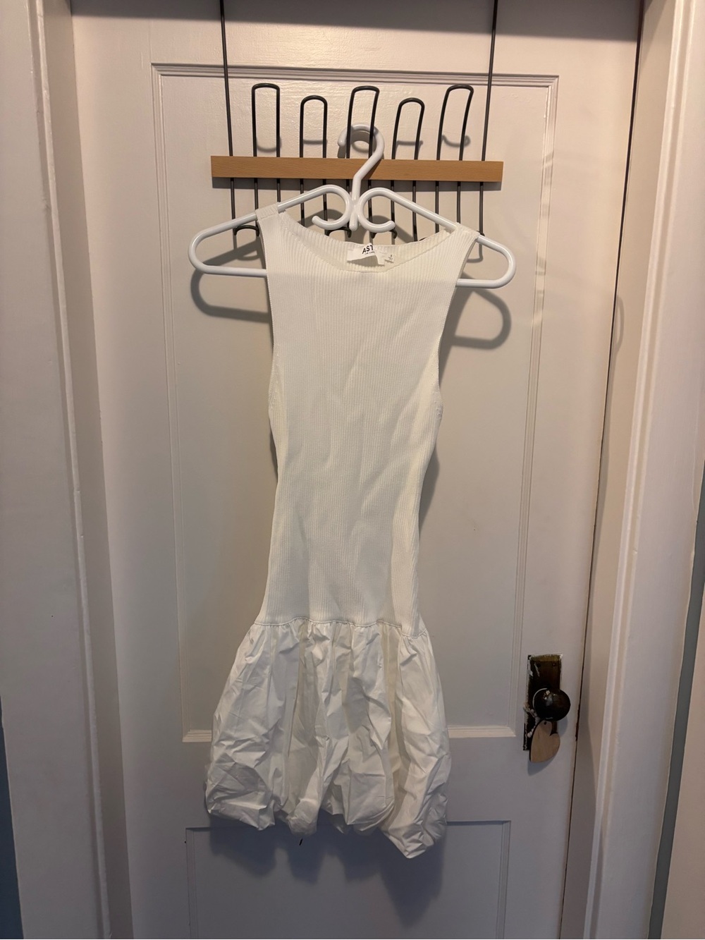 ASTR White Ribbed Mini Dress with Bubble Skirt